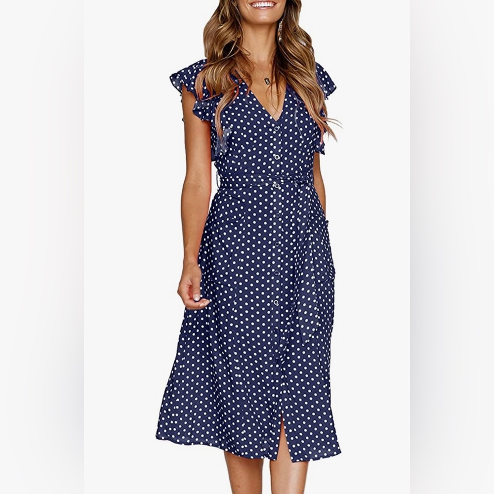 Sleeveless V Neck Midi Dress with Pockets
